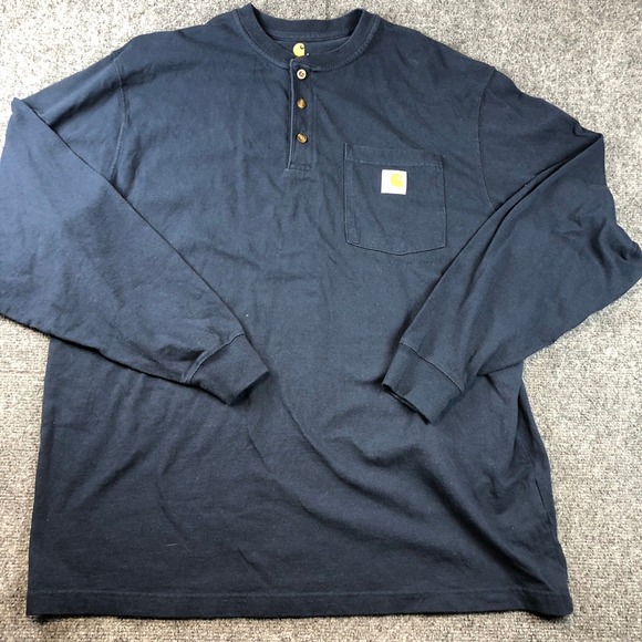Carhartt Mens Long Sleeve Henley Shirt Pocket Original Fit Workwear Blue - Picture 2 of 5